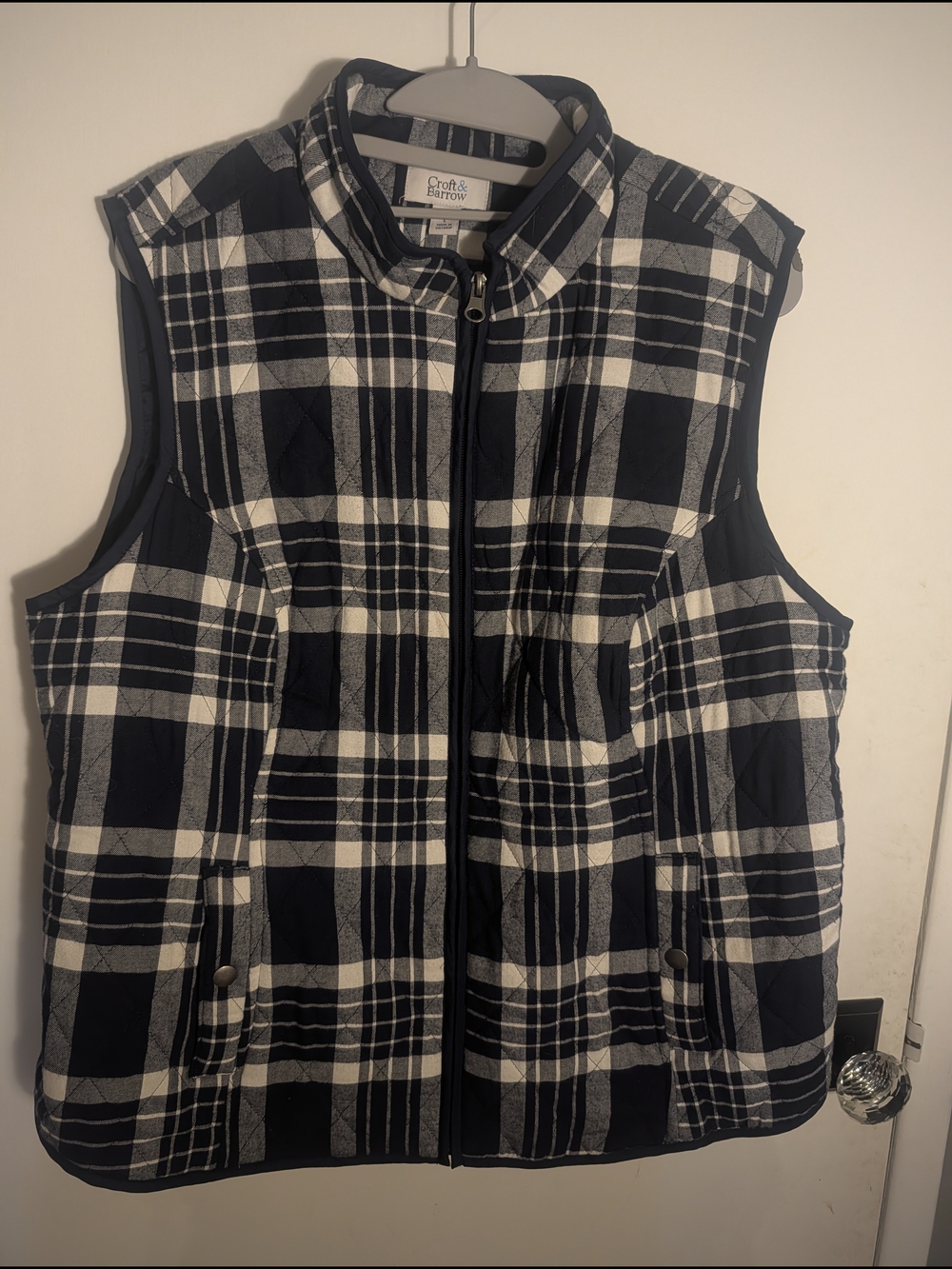 Croft & Barrow Navy and White Plaid Quilted Vest